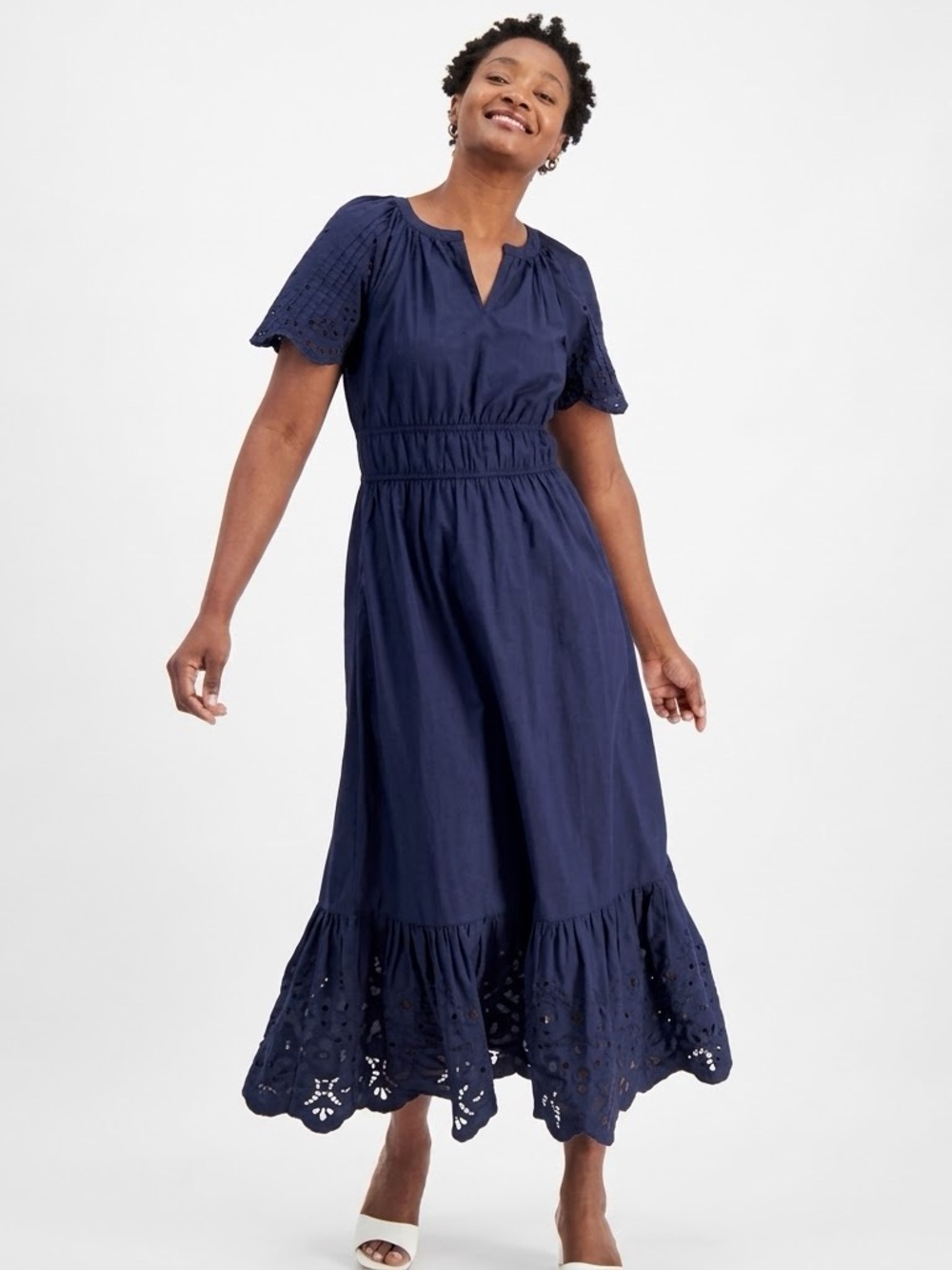 Haute Hippie Size Small Navy Blue Plunge Cut Midi Full Tiered Lined Dress